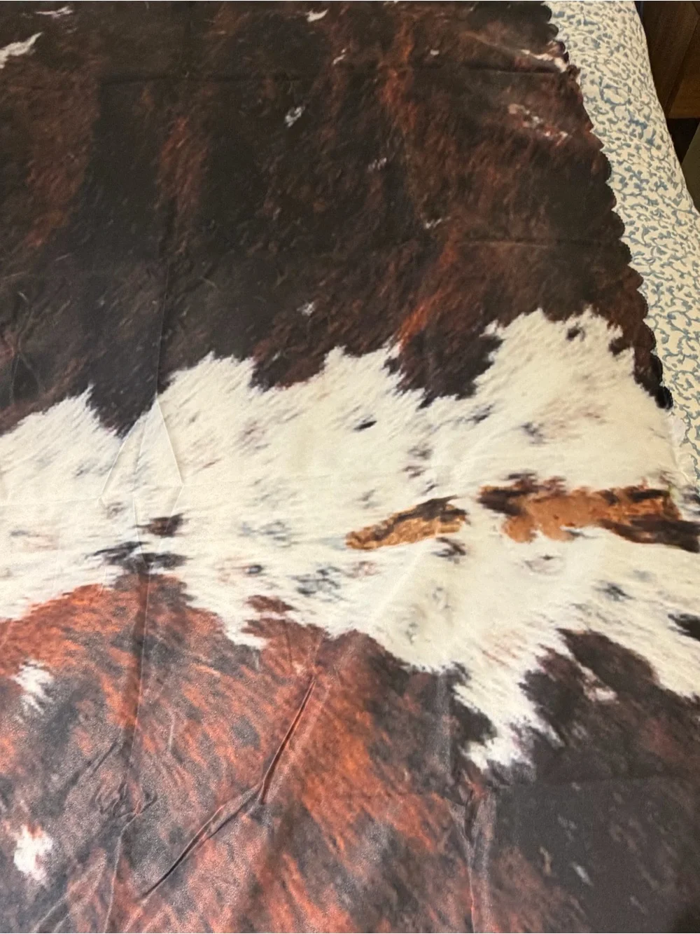 Cowhide Print Tablecloth 60x86 Brown Black Scalloped Edge Western